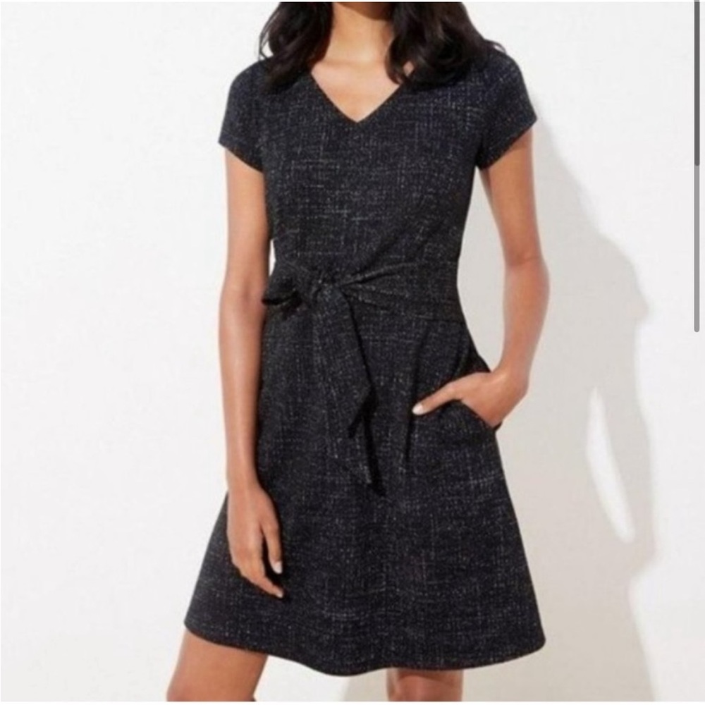 BNWT Loft Shimmer Tie Waist Tweed Dress with Pockets - Never Worn!